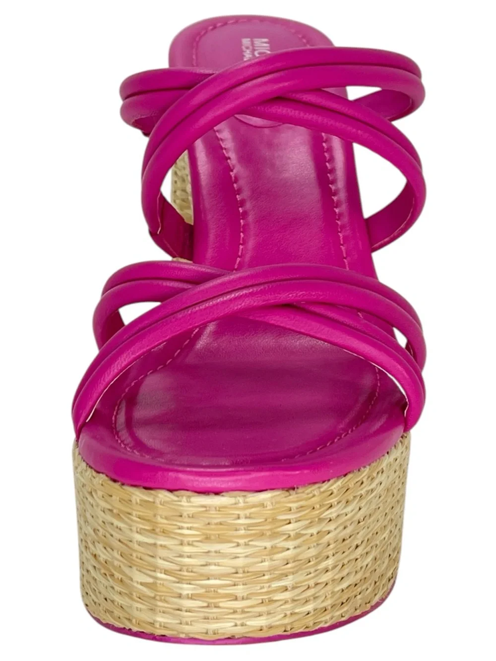 Michael Kors Corrine Pink Leather Raffia Womens Platform Sandals Size 9.5M